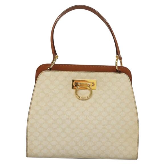 CELINE Macadam Canvas Hand Bag Pvc Leather White Gold - Picture 3 of 13